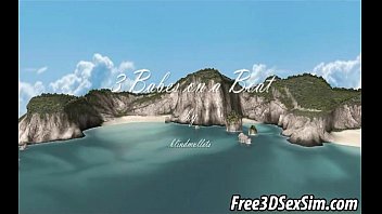 Two tasty 3D lesbian babes doing it on a boat