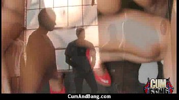 Amateur ebony interracial group sex with facial 12