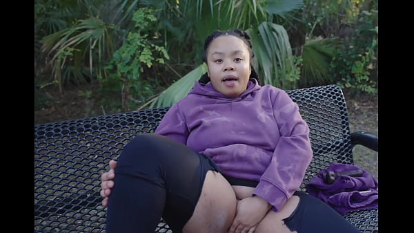 Ebony MILF fucked herself on PUBLIC nature walk