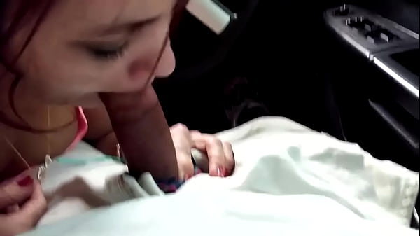 redhead wife sucking big cock in car