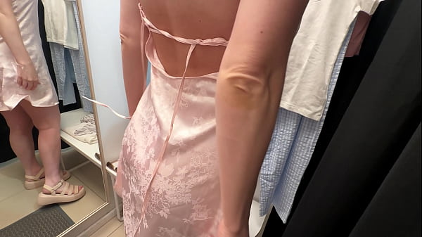 Fitting room. I spy on a busty beauty changing clothes and fuck her, ending up in her pussy