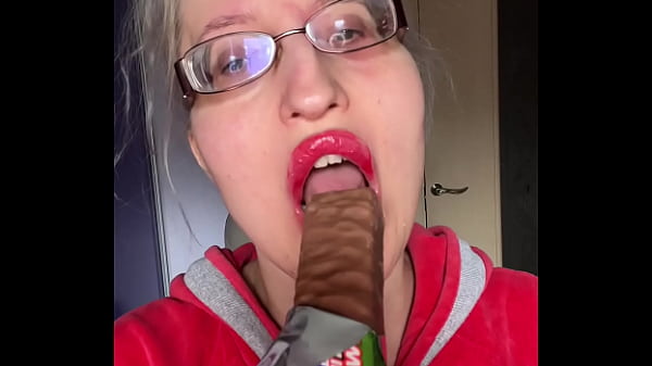 Giantess Big Lips Big EyeGlasses ASMREating Snickers Protein Bar Thumbnail