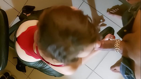 1243 (ss) - Blonde French Amateur Slut Sucking/Blowing Cok, Licking assHole (Rimming), Clothed in Red Lingerie, Heels