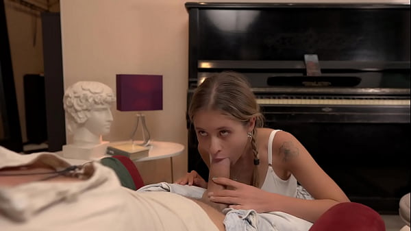 Shy pianist takes huge cock in her tight pussy