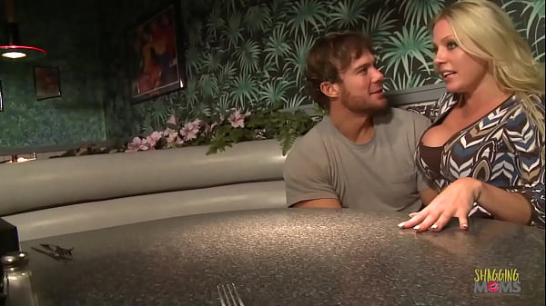 Having her shaved pussy teased under the table gives the blonde milf an urge for reverse cowgirl