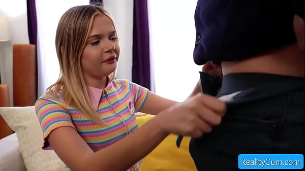 Sexy young blonde slut Coco Lovelock seduces her neighbor and suck his hard cock and big balls