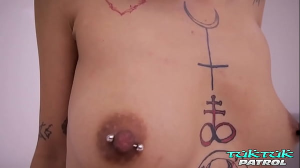 Skinny tattooed Asian slut mounts big white cock and bounces into happiness