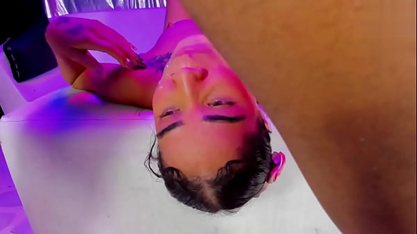 Deep throat face down leaving face covered in saliva