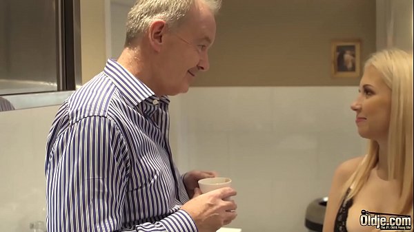 Blonde hot sex with old bald guy