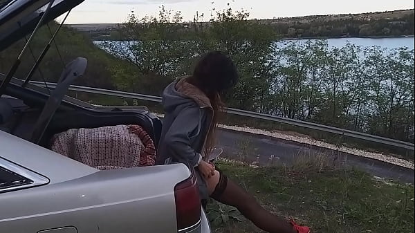 Twice pissing Retro Car TOW BAR before ORGASMIC FUCK it