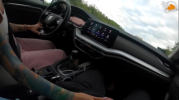 Wife gives amazing handjob while driving a car!