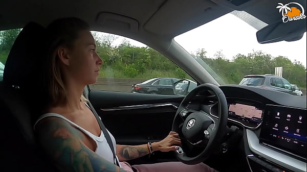 Wife gives amazing handjob while driving a car!