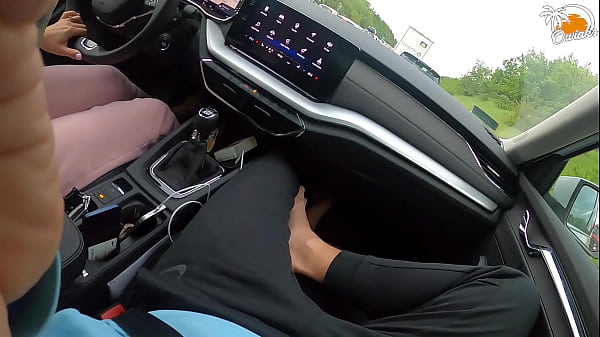 Wife gives amazing handjob while driving a car!