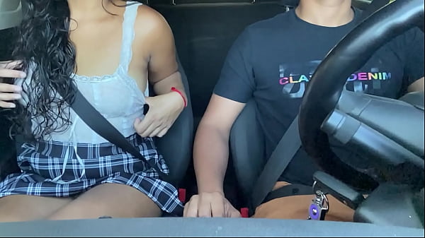 Horny passenger gets into Uber without panties and driver can't resist her