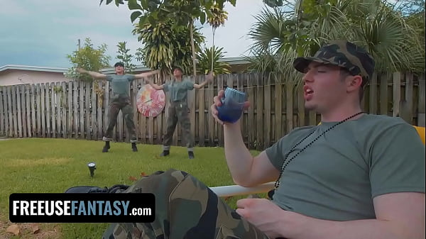 FreeUse Fantasy - Army Sluts Dani Blu And Callie Black Bounce Their Pink Pussies On Submissive Stud