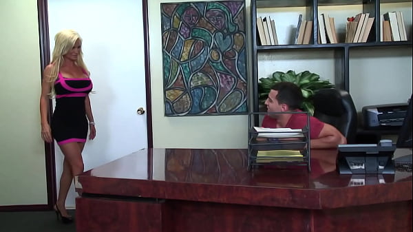 Blonde slutty milf secretary fucked on table