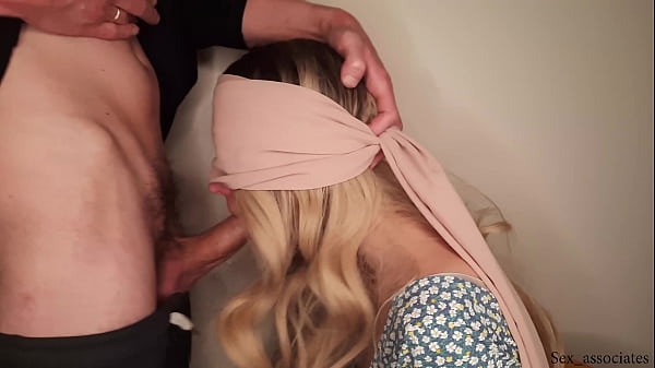 Blindfolded dumb step sister tricked into sucking my dick and swallowing cum with the taste game