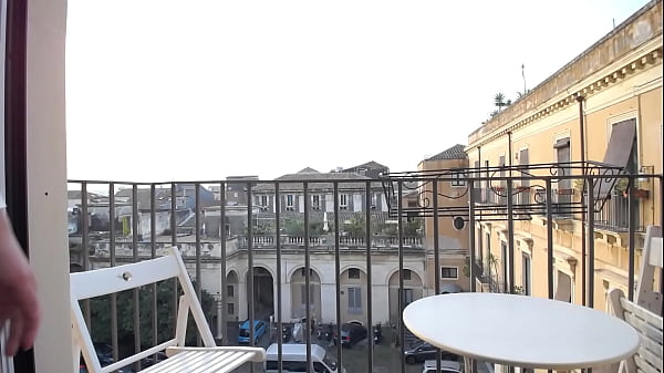 Risky masturbation at opened balcony