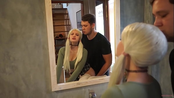 Sucked on a dare and was fucked hard by a blonde in a student uniform and moans loudly