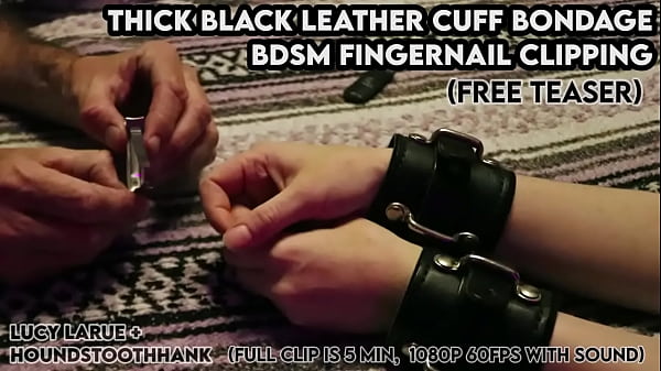 Thick Black Leather Cuff Bondage BDSM Fingernail Clipping Thumbnail