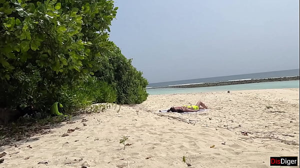 Voyeur pervert jerks off busty MILF and her stepdaughter and cums on their faces while they sunbathe