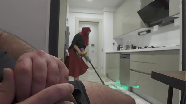 Caught jerking off while watching my Huge ass Hijab Stepmom.