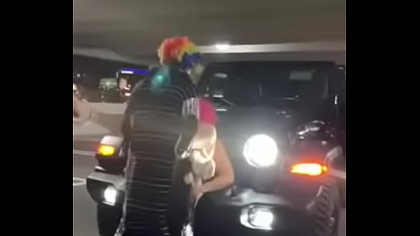 Pink hair whore gets pounded on jeep