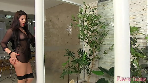 Fine Trans Babe Roberta Lins Jerks Off Her Rock Hard Cock