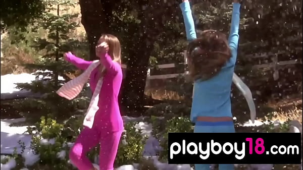 Big boobed naked twins  Natalie and Jennifer Campbell playing in the garden