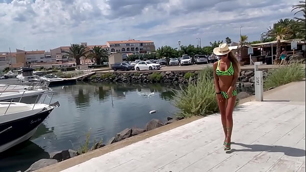 Naked Monika Fox Walks Along The Pier Among The Yachts In One Hat And Shines With Big Boobs