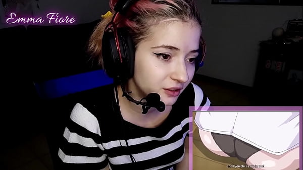 18yo youtuber gets horny watching hentai during the stream and masturbates - Emma Fiore