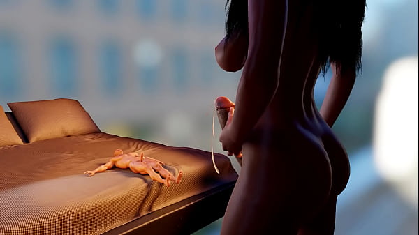 Giant Futa Dickgirl Masturbates on a Tiny Man