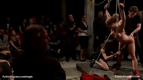 Bound slave dp fucked in public