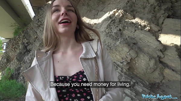 Public Agent - Young Ukrainian girl with long brunette hair waiting to meet friends talked into sex with a stranger outside