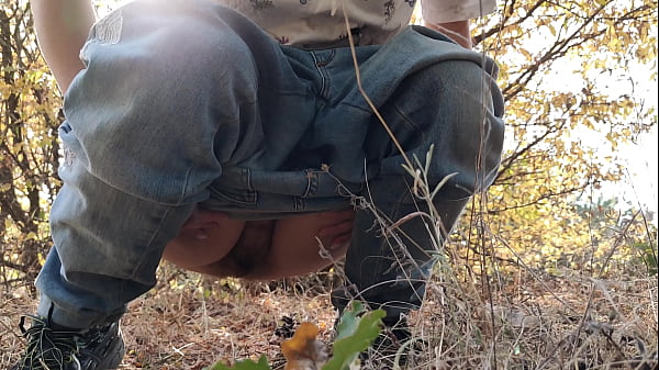 Redhead risky masturbate and pee in the forest 4K