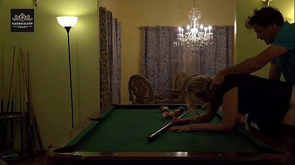 Hot MILF wife gets a hard handling on pool table. Huge tits rocking.