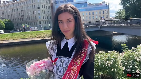 Met a classmate at graduation and fucked her tight ass - Anal in white pantyhose and Creampie