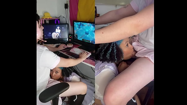 Blowjob while playing games on my trans GF