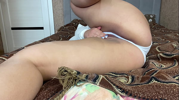 Russian MILF in white panties fingering herself to orgasm