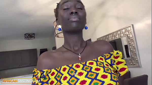 African Casting - Tall Ebony Amateur Slobbers All Over Big White Cock