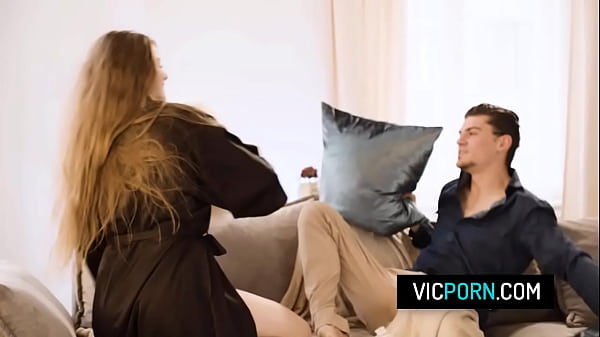 Sexy babe Olivia Sparkle ends having sex with her partner after a pillow fight