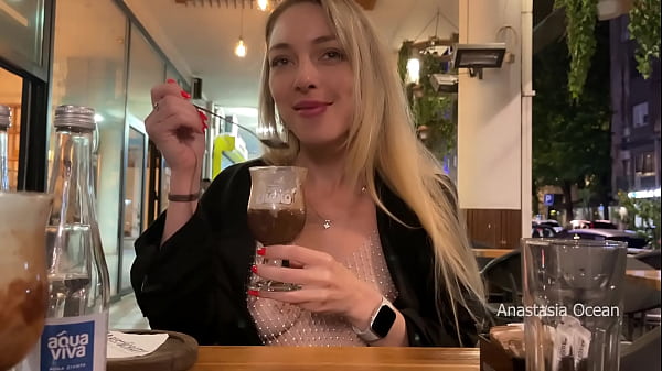 My perfect first date with flashing boobs in public. Topless in outdoor cafe.