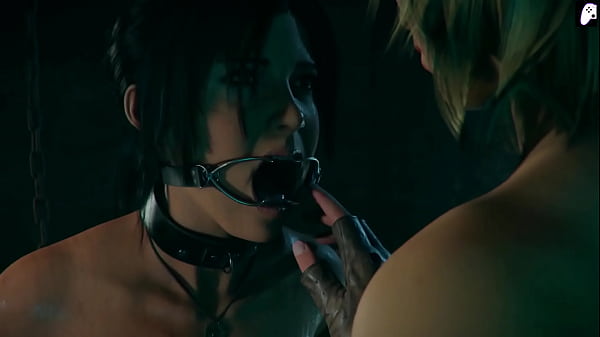 (4K) Lara croft gets fucked by a woman with a huge dildo and cums in her ass | 3D Hentai