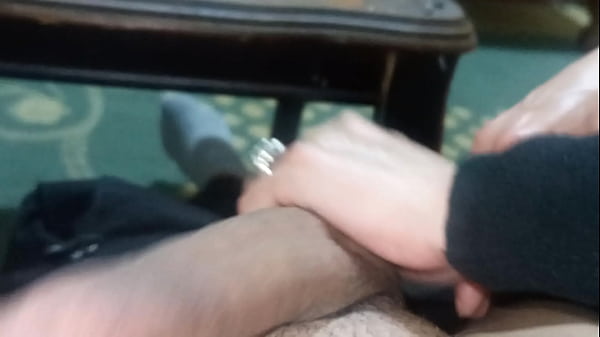 Arab wife jerking her husband