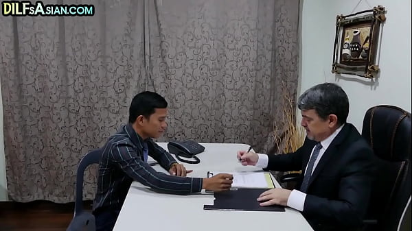 Asian twink fucked by boss in anal hole in meeting room