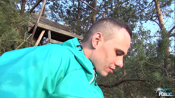 Horny blondie have first time public sex outside, sticky cum on tits