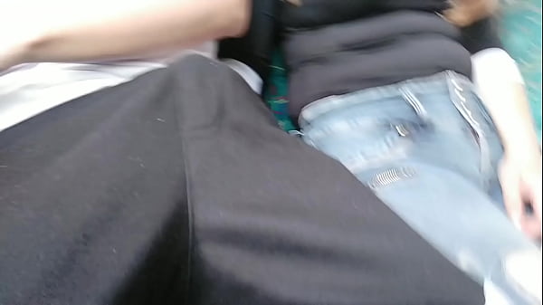 An unknown girl grabs my cock on the bus. Public flash dick