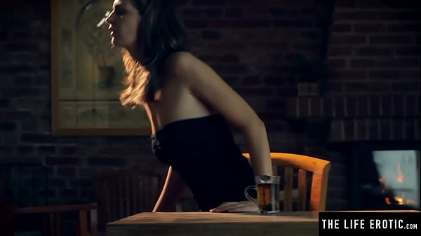 Hot sexy girl smears cream all over her big tits and hairy pussy