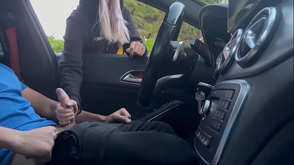 I wait in the car jerking off at the gym door and a girl helps me cum in public after leaving the gym