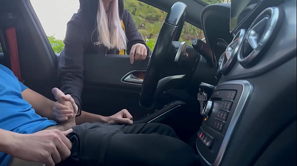 I wait in the car jerking off at the gym door and a girl helps me cum in public after leaving the gym